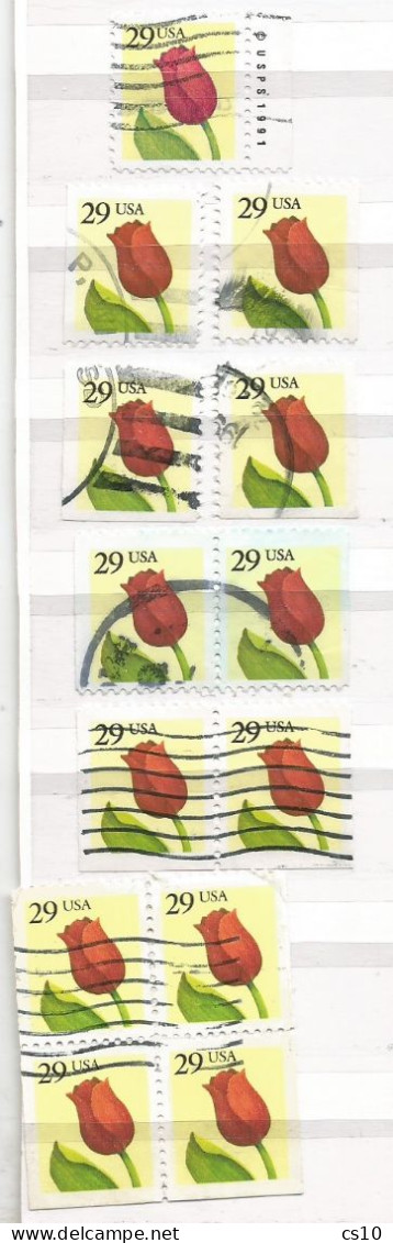 USA 1991 Tulip C.29 Booklet SC.#2527 Cpl Set Left + Right In 2/3 Sides + Bklt Pairs 2/3 + Part Pane  Used + USPS Tab (R) - Collections