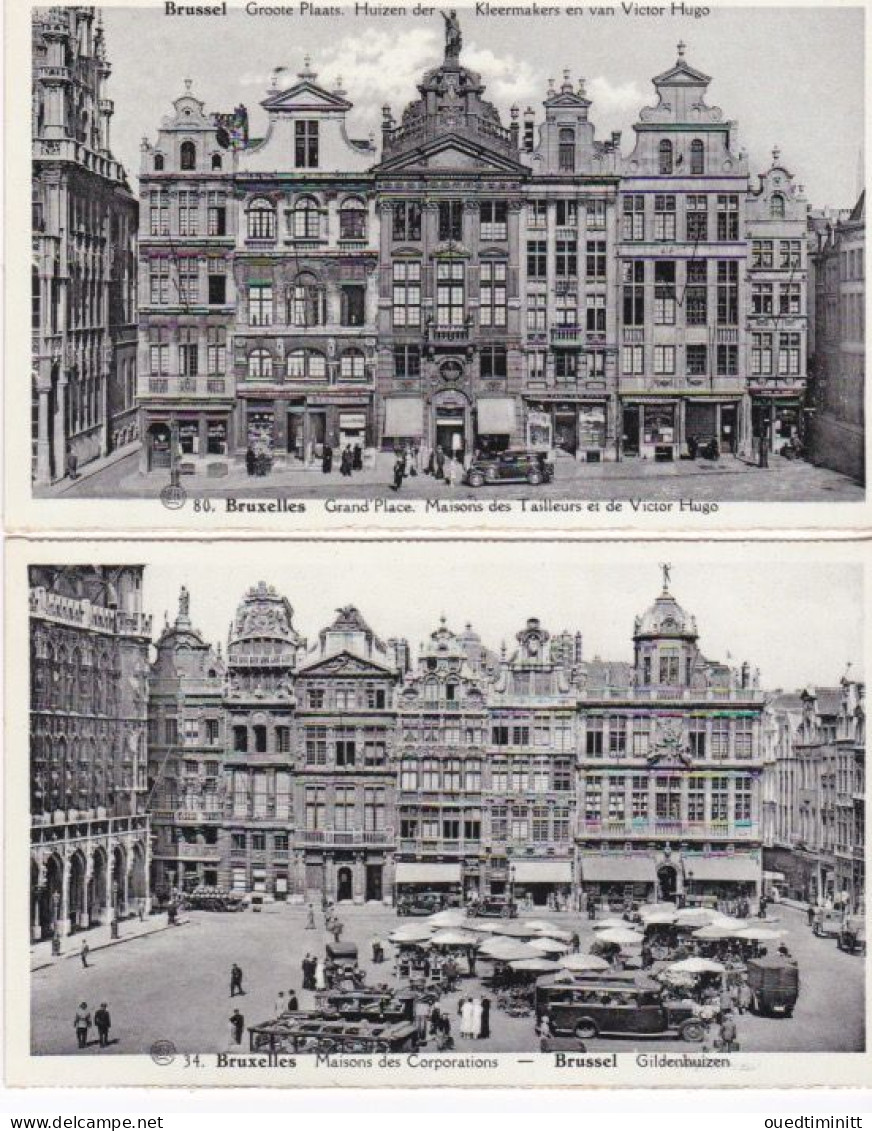 Bruxelles, Lot De 2 Cpa, Maison Des Corporations ; Grand'place Maison Des Tailleurs Et De V. Hugo, Véhicules Anciens - Squares