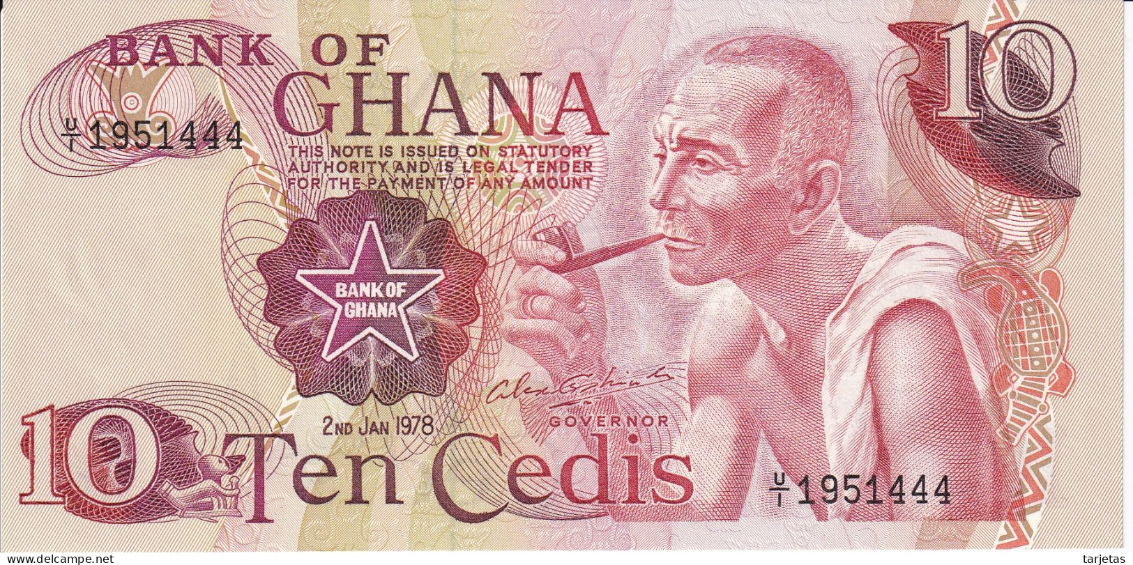 BILLETE DE GHANA DE 10 CEDIS DEL AÑO 1978 SIN CIRCULAR (UNC) (BANKNOTE) - Ghana