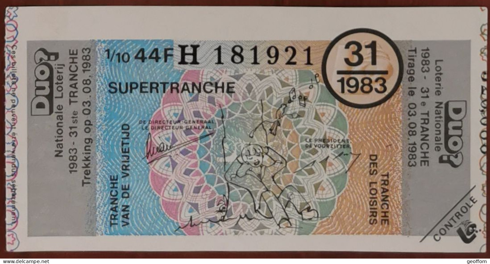 Billet De Loterie Nationale 1983 31e Tr SuperTranche Des Loisirs - 3-8-1983 - Billetes De Lotería