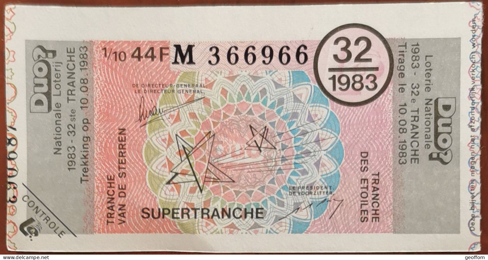 Billet De Loterie Nationale 1983 32e Tr SuperTranche Des Etoiles - 10-8-1983 - Billetes De Lotería