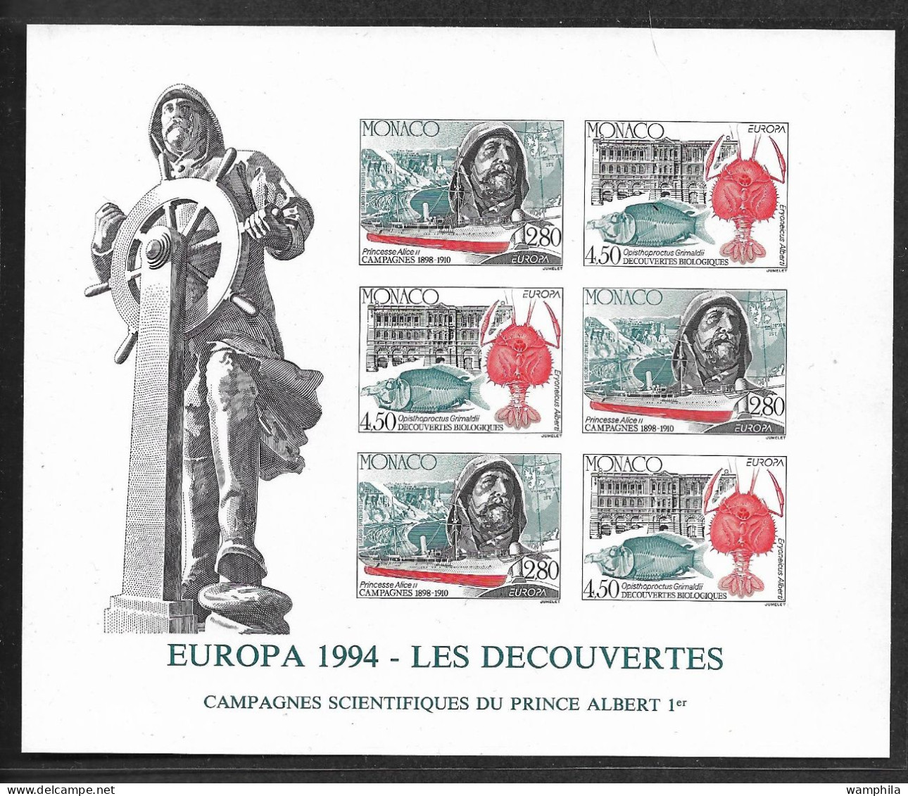 Monaco. Bloc Feuillet N°65a** Non Dentelé. Europa 1994. Cote 350€. - Variétés