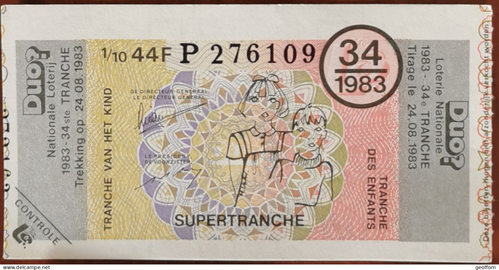 Billet De Loterie Nationale 1983 34e Tr SuperTranche Des Enfants - 24-8-1983 - Billetes De Lotería