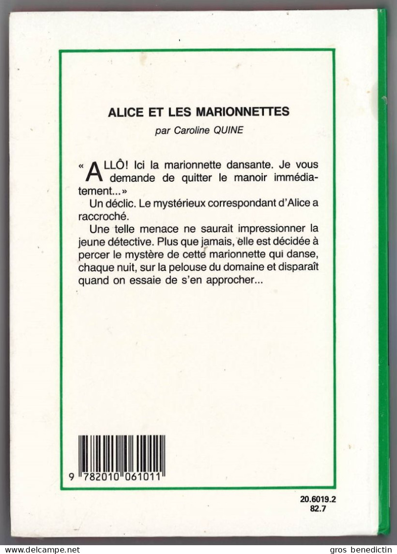 Hachette - Bibliothèque Verte - Caroline Quine - "Alice Et Les Marionnettes" - 1982 - #Ben&Alice - Biblioteca Verde