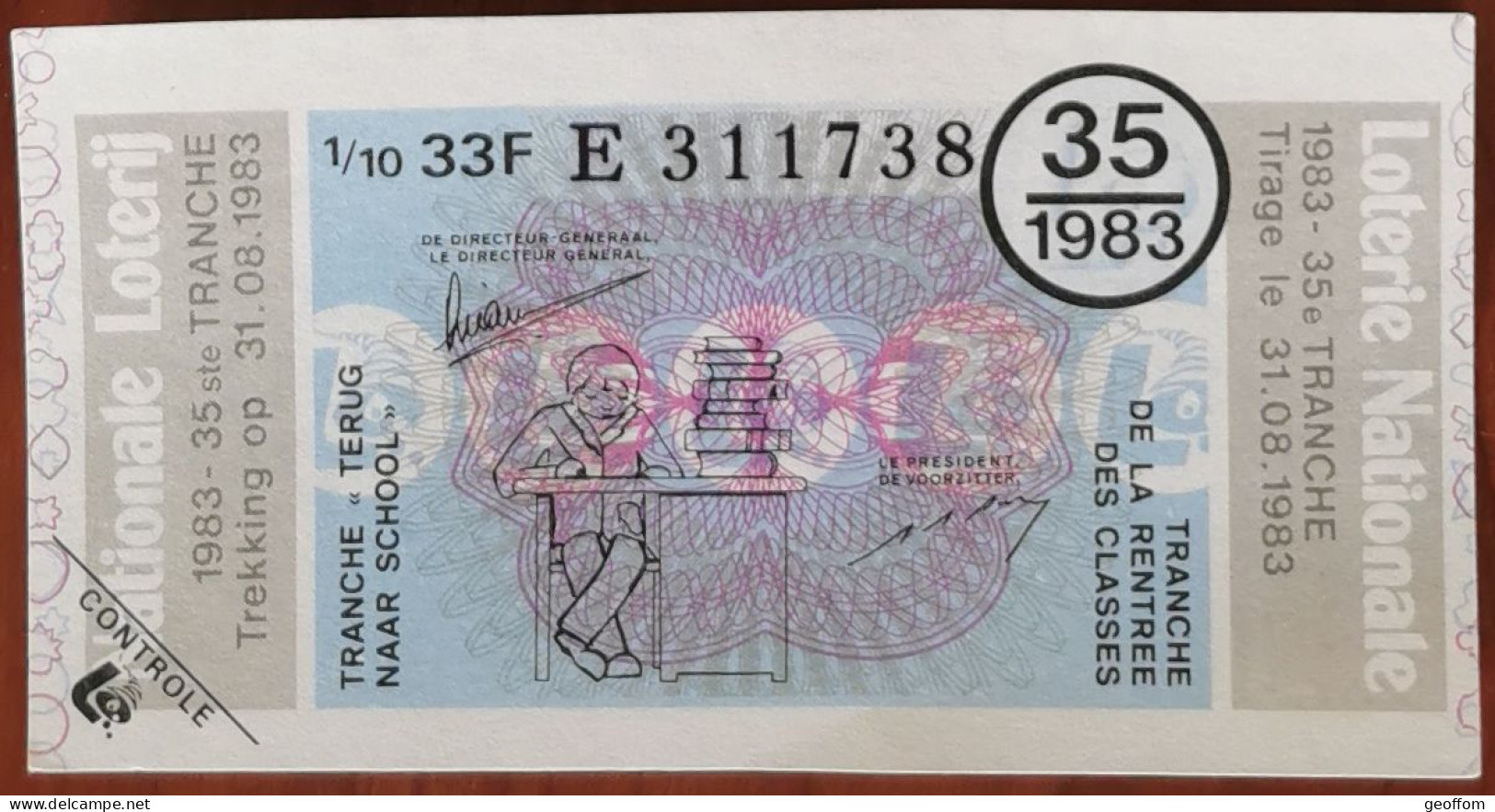 Billet De Loterie Nationale 1983 35e Tr De La Rentrée Des Classes - 31-8-1983 - Billetes De Lotería