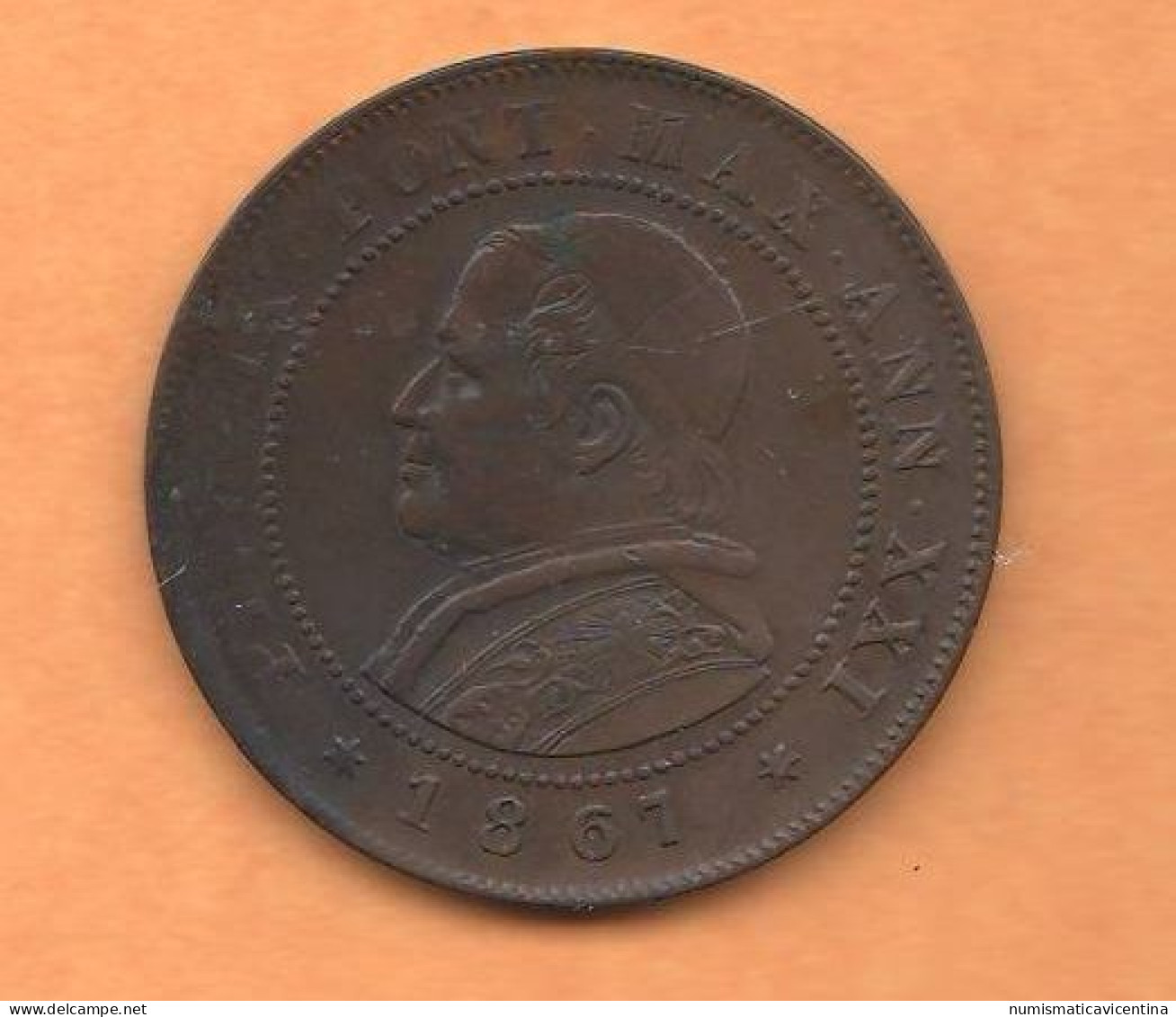 Roma Stato Pontificio 2 Soldi 1867 O 10 Centesimi Pope Pio IX° Copper Coin - Vatican