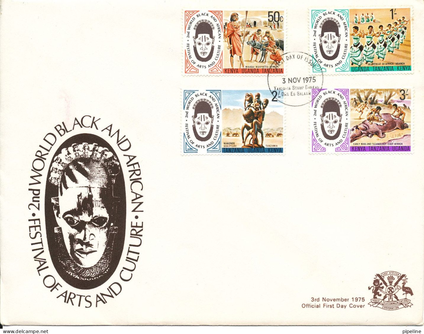 Kenya, Uganda & Tanzania FDC 3-11-1975 2nd World Black And African Festival Of Arts And Culture Complete Set Of 4 With C - Kenya, Ouganda & Tanzanie