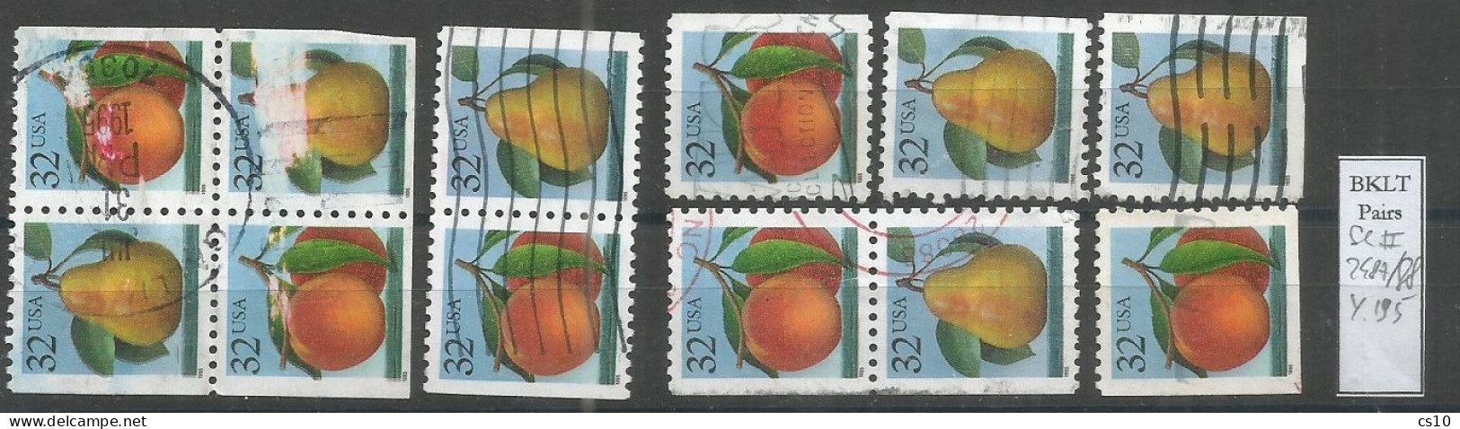 USA 1995 Peach & Pear C.32 SC.# 2487/88 Cpl Issue L/R On 2/3 Sides + BKLT Pair & Part Of Pane - 1981-...