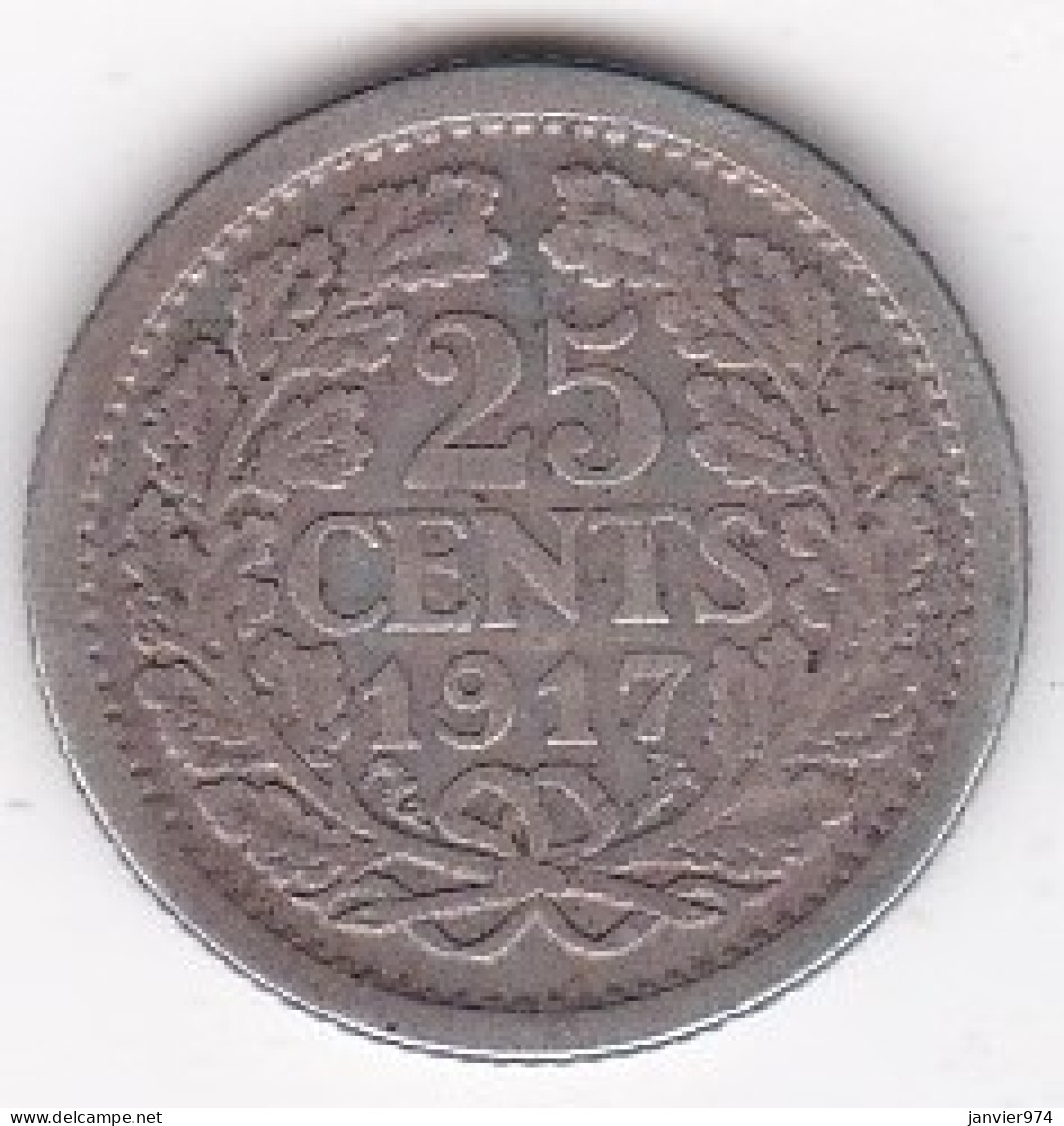 Netherlands. 25 Cents 1917 Wilhelmina, En Argent, KM# 146 - 25 Cent