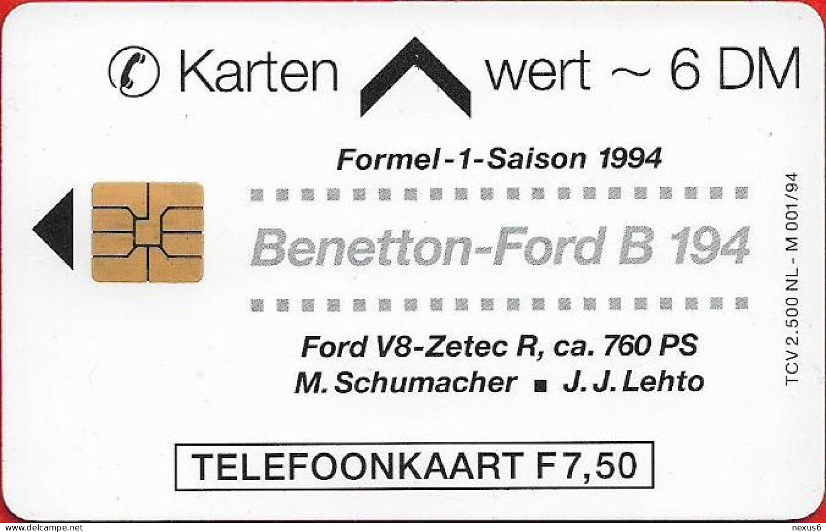 Netherlands/Germany (Cooperation) - Formula 1 Benetton-Ford B 194, 7.5ƒ, 2.500ex, Mint - Privat