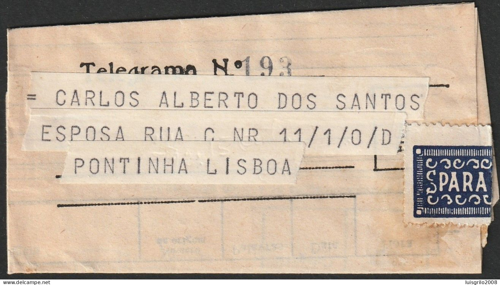 Telegram/ Telegrama - Lisboa > Pontinha -|- Postmark - Benfica. Lisboa. 1961 - Brieven En Documenten