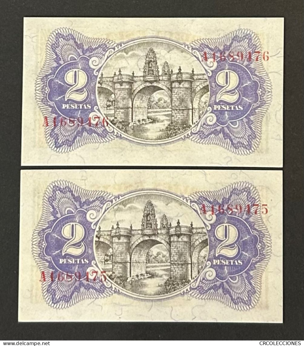 CRBS0910 PAREJA CORRELATIVA BILLETES ESPAÑA 2 PESETAS EMISION 1936 SIN CIRCULAR - 1-2 Peseten