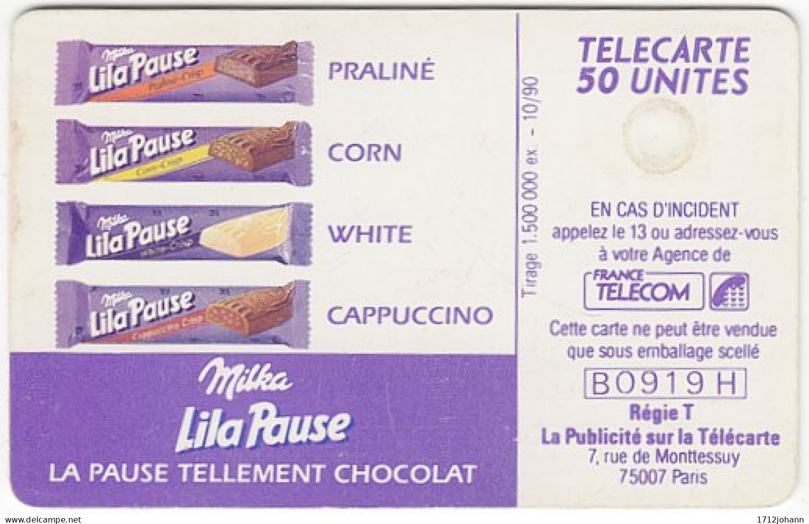FRANCE D-420 Chip Telecom - Advertising, Chocolate, Milka - Nr 22601 - Used - 1990