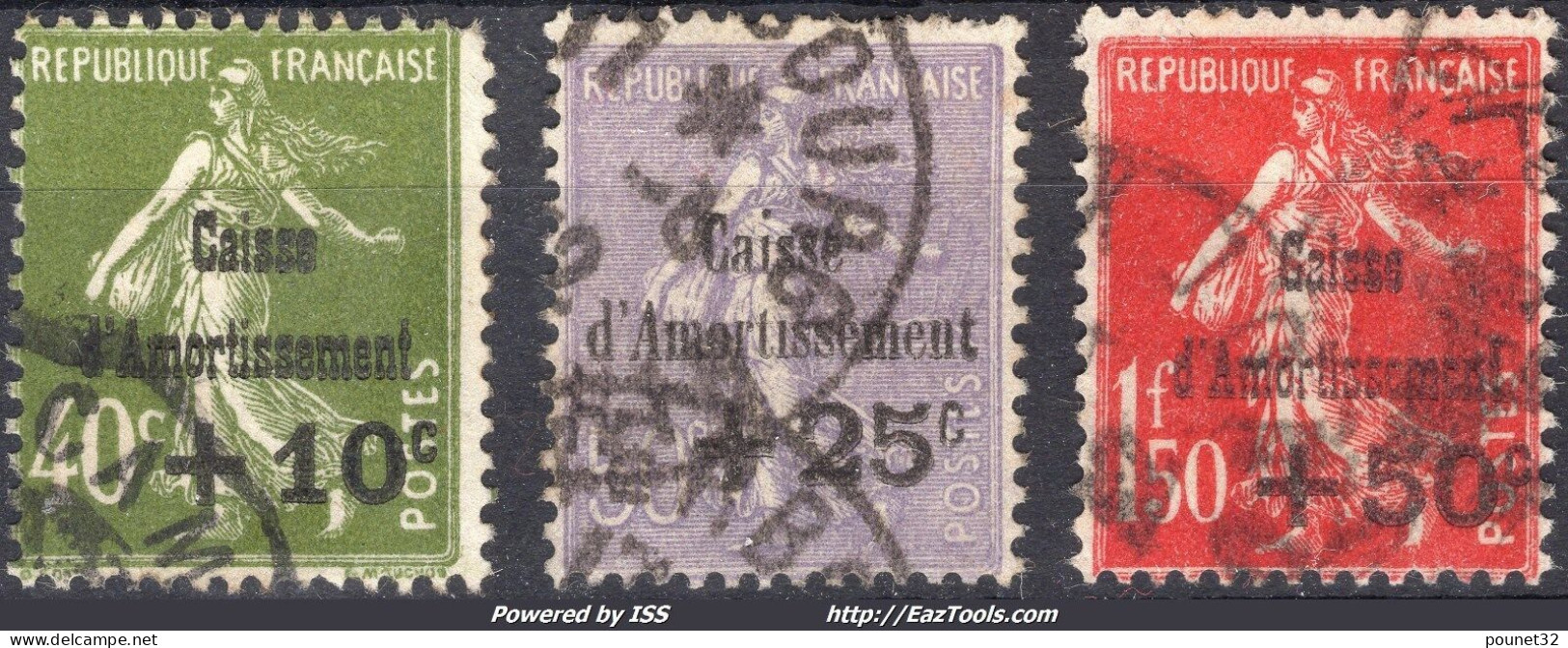 TIMBRE FRANCE SEMEUSE SERIE CAISSE D'AMORTISSEMENT N° 275/277 OBLITEREE - COTE 260 € - 1927-31 Sinking Fund