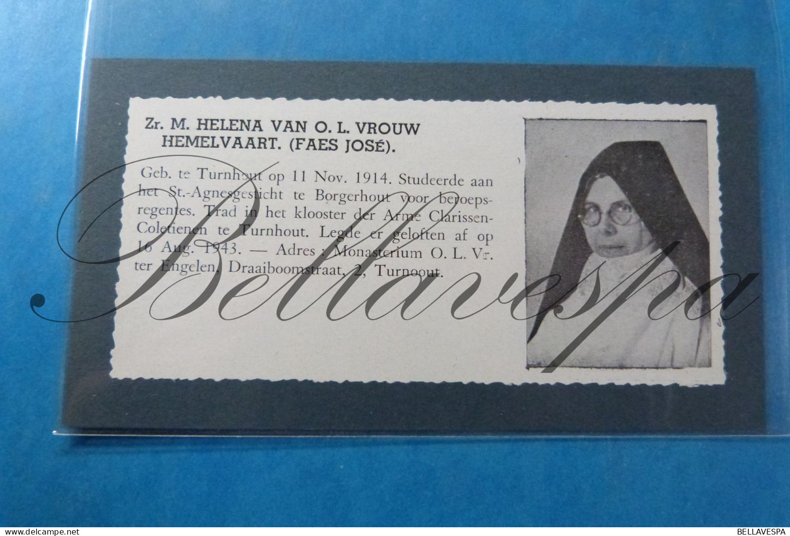Zuster M.Helena"" FAES José"" Turnhout 1914  St Agnes Borgerhout Klooster Clarissen Monasterium - Unclassified