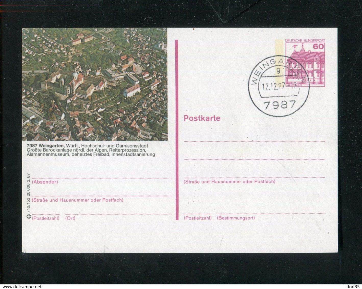 "BUNDESREPUBLIK DEUTSCHLAND" Bildpostkarte Mit Bildgleichem Stempel Ex "WEINGARTEN" (4173) - Illustrated Postcards - Used