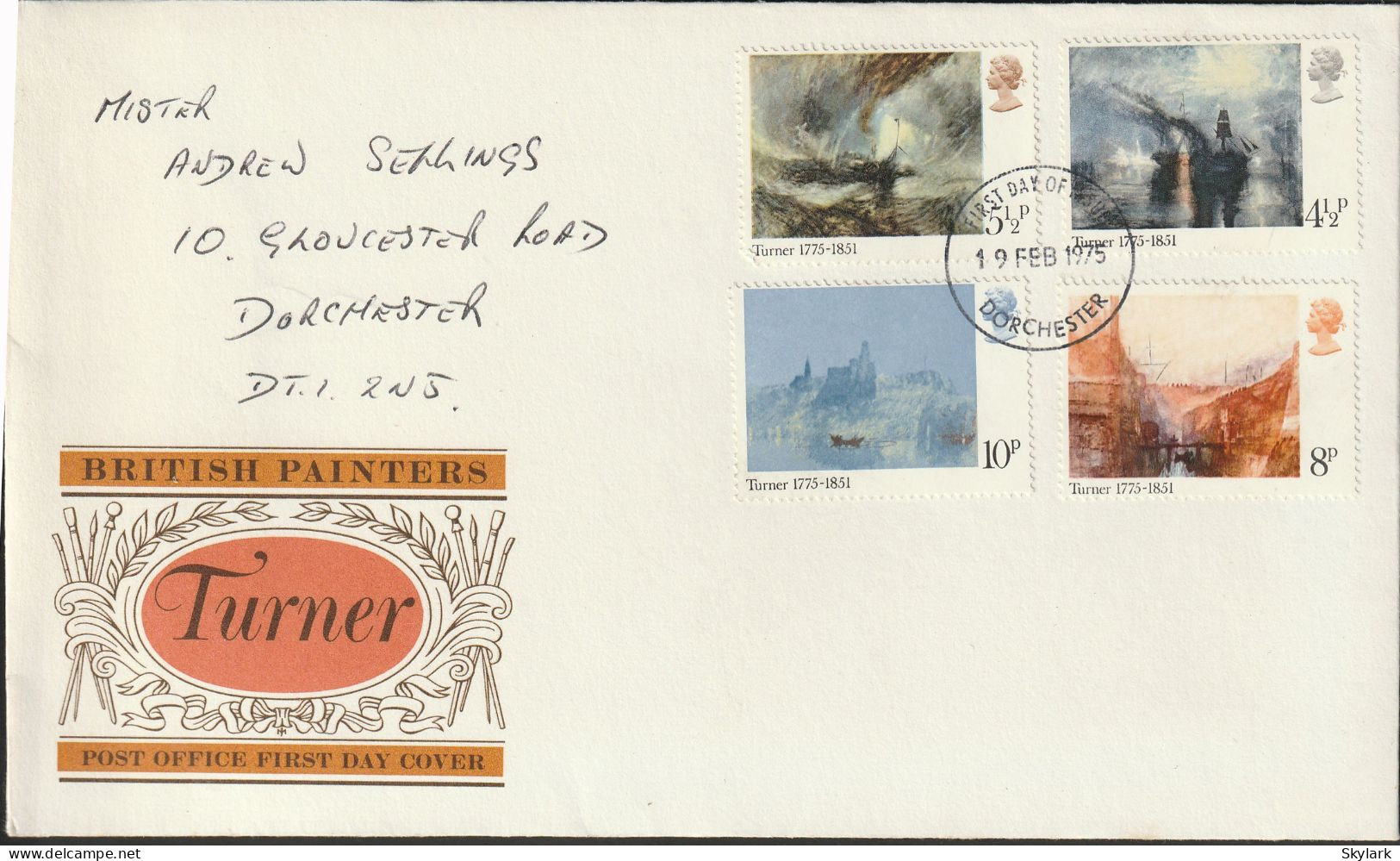 Great Britain   .   1975   .  "British Painters - Turner" #2   .   First Day Cover - 4 Stamps - 1971-1980 Em. Décimales