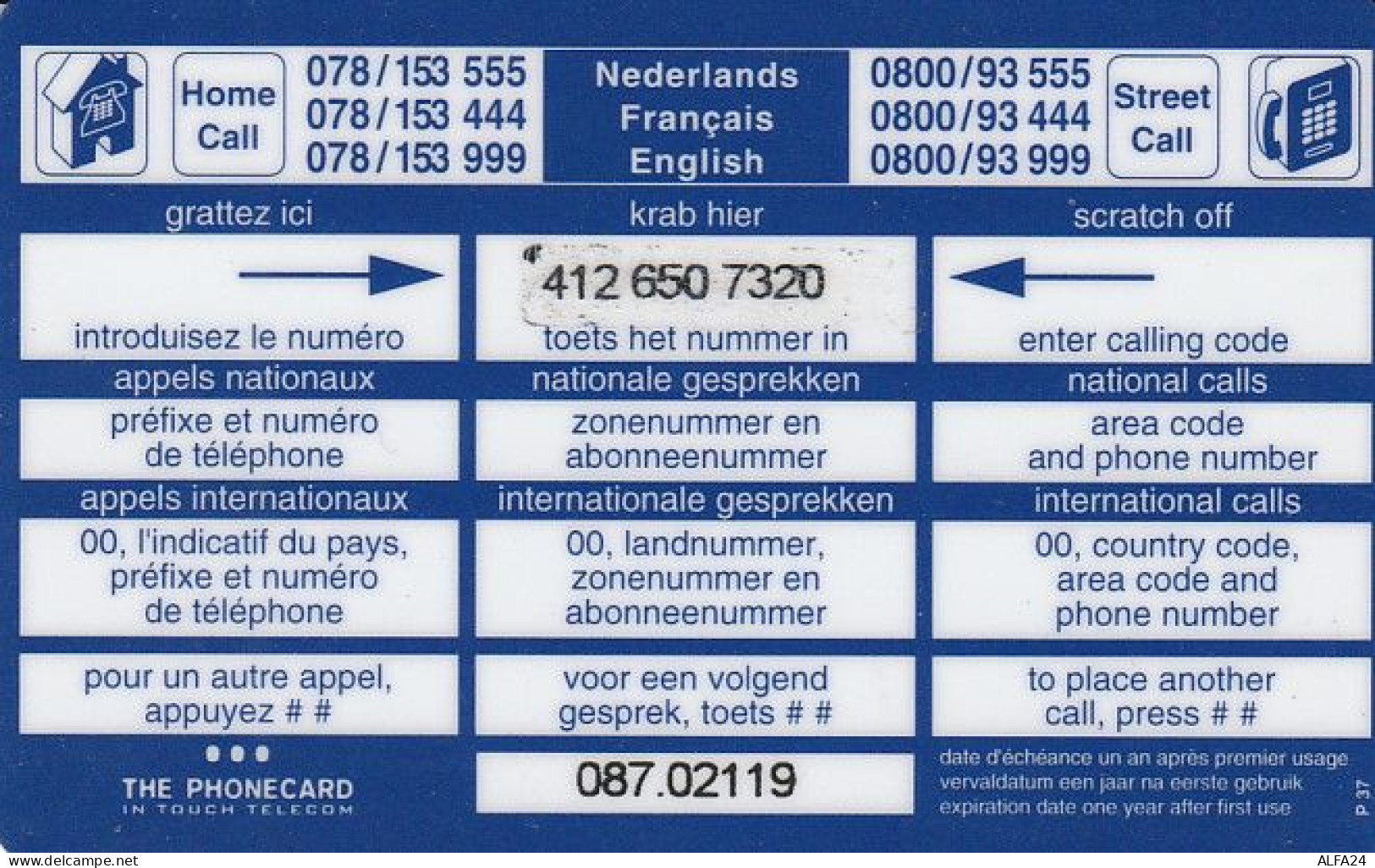 PREPAID PHONE CARD BELGIO (E43.6.2 - GSM-Kaarten, Herlaadbaar & Voorafbetaald