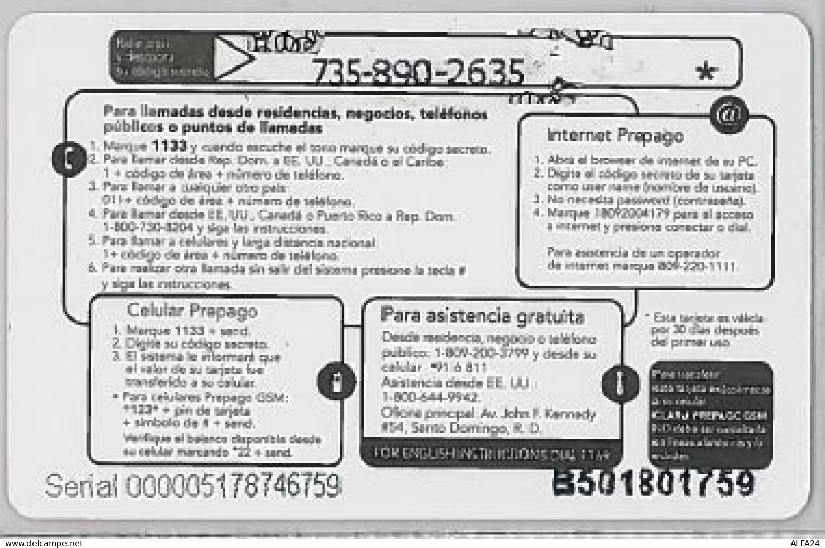 PREPAID PHONE CARD-DOMINICANA (E47.40.5 - Dominicaine