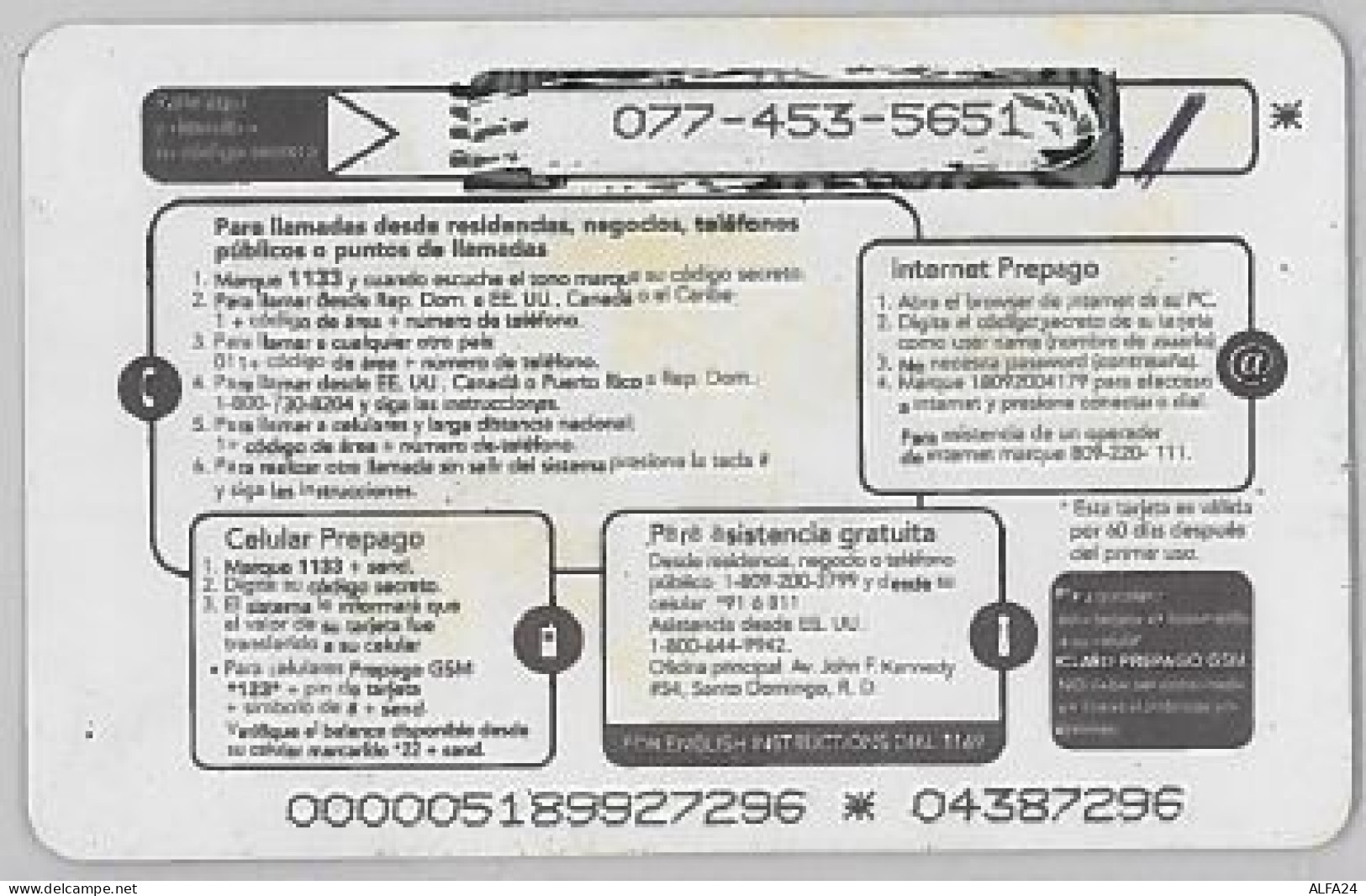 PREPAID PHONE CARD-DOMINICANA (E47.40.6 - Dominicana