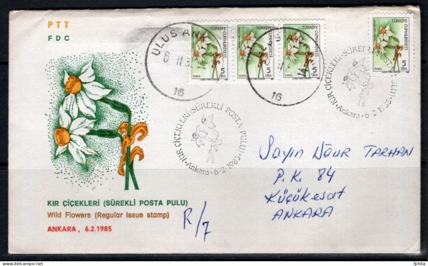 1985 TURKEY WILD FLOWERS 5 LIRA FDC - FDC