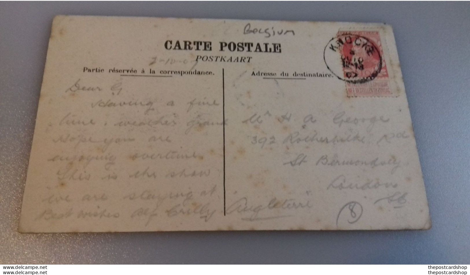 Belgique - Knocke Sur Mer L' Ocean Pension De Familles 1902 Or 1907 GOOD STAMP & POSTMARK - Knokke