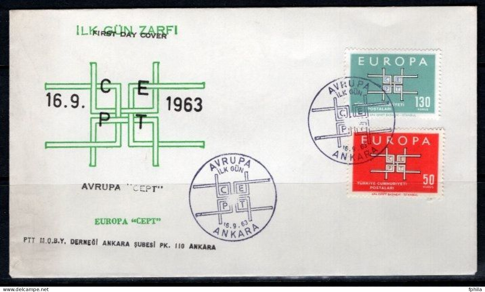 1963 TURKEY PRINTING ERROR - EUROPA CEPT FDC - FDC