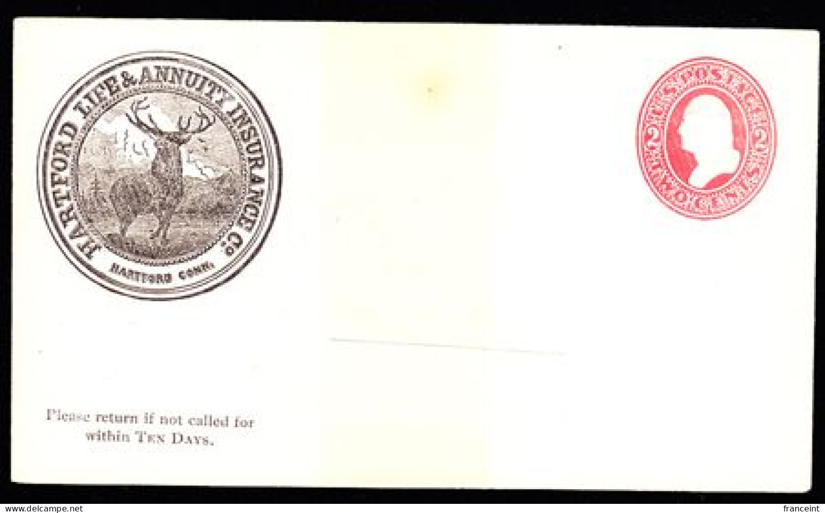 U.S.A.(1880) Deer. Insurance. 3 Cents Postal Stationery With Advertising. "Hartford Life & Annuity Insurance Company." C - ...-1900