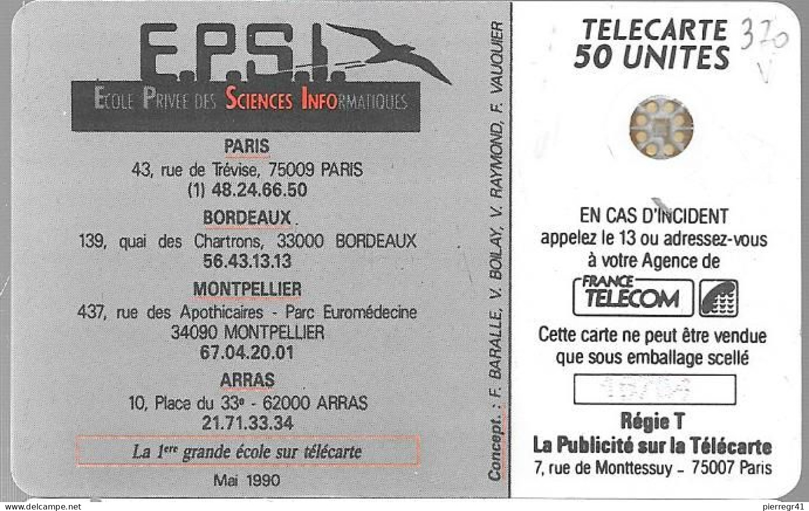 CARTE-PRIVEE-1990-D370-SC5Ob-EPSI-Ecole Sciences Informatiques-N°imp 18764-1000ex-Utilisé-TBE/LUXE-RARE - Phonecards: Private Use