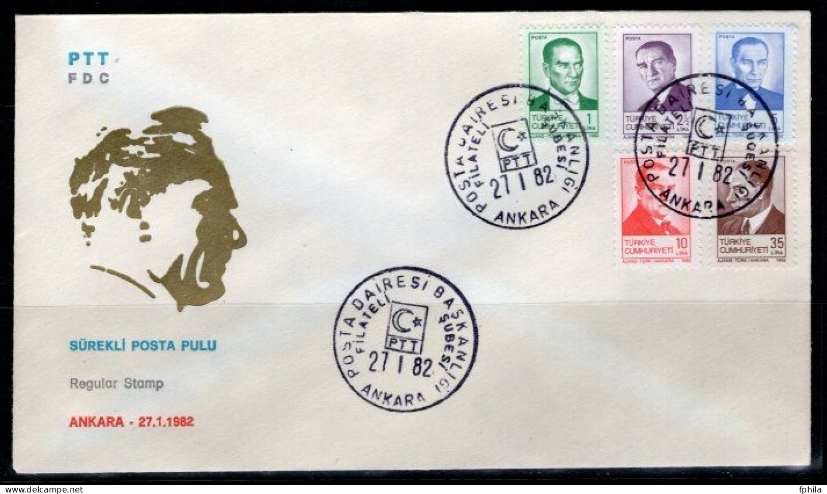 1982 TURKEY ATATURK PORTRAIT REGULAR ISSUE STAMPS FDC - FDC