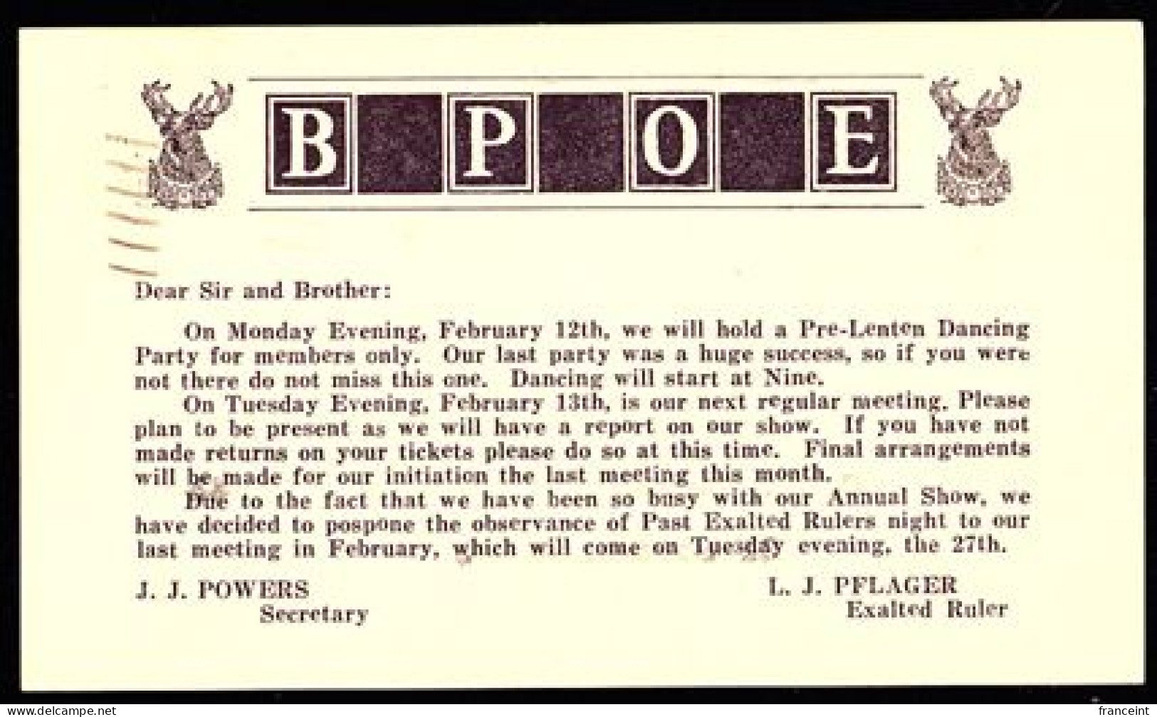 ETATS UNIS(1934) Cerfs. Entier Publicitaire (0) à 1 Cent. "BPOE Lodge." - 1921-40