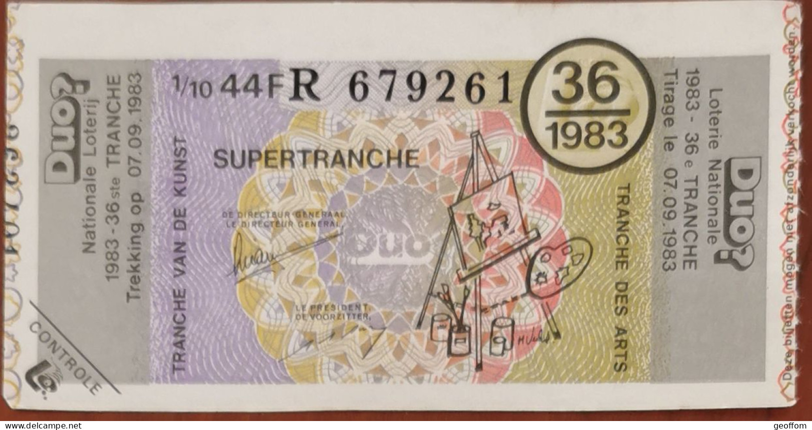 Billet De Loterie Nationale 1983 36e Tr SuperTranche Des Arts - 7-9-1983 - Billetes De Lotería