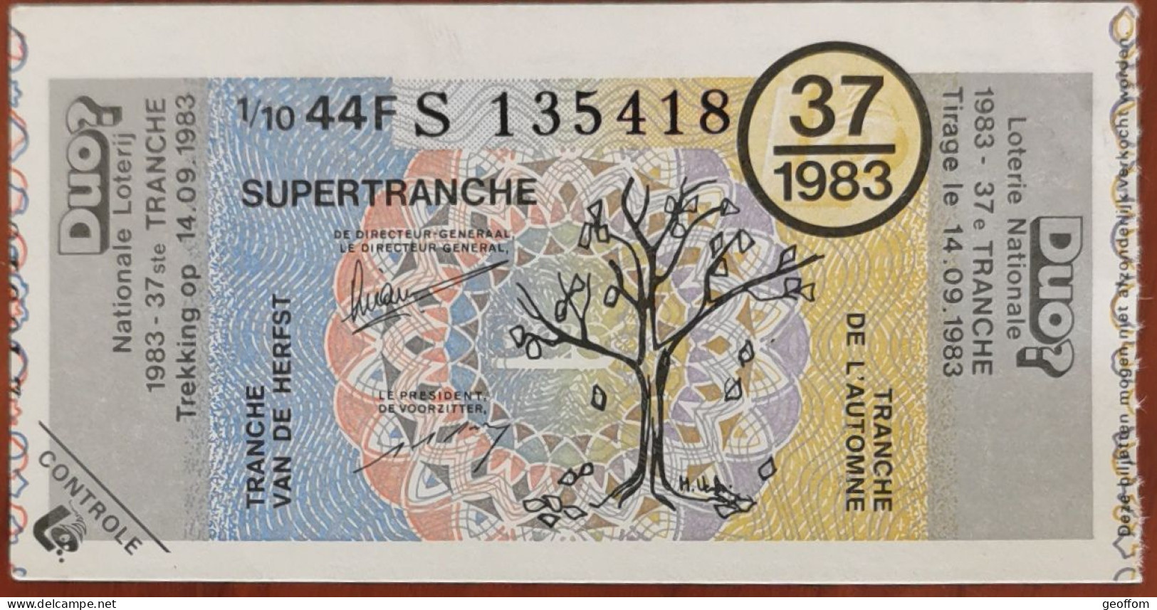 Billet De Loterie Nationale 1983 37e Tr SuperTranche De L'Automne - 14-9-1983 - Billetes De Lotería