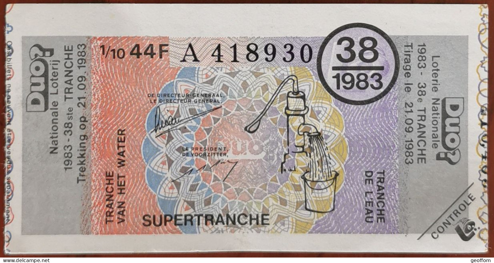 Billet De Loterie Nationale 1983 38e Tr SuperTranche De L'Eau - 21-9-1983 - Billetes De Lotería