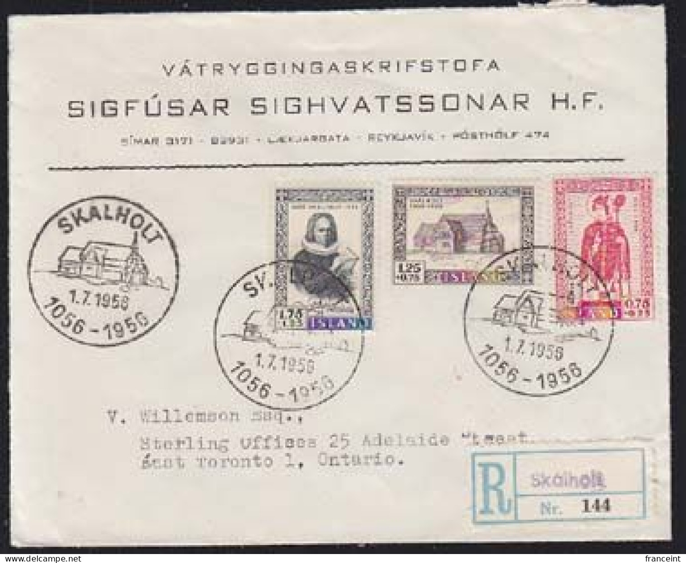 ICELAND(1956) Skalholt Cathedral. Illustrated Cancel On Registered Letter. 900th Anniversary Of Skalholt. - Lettres & Documents