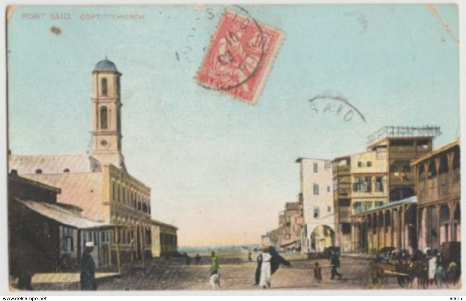 CPA-PORT SAID COPTIC CHURCH/Animée- Circulée TIMBRE 1908TBE - Port Said