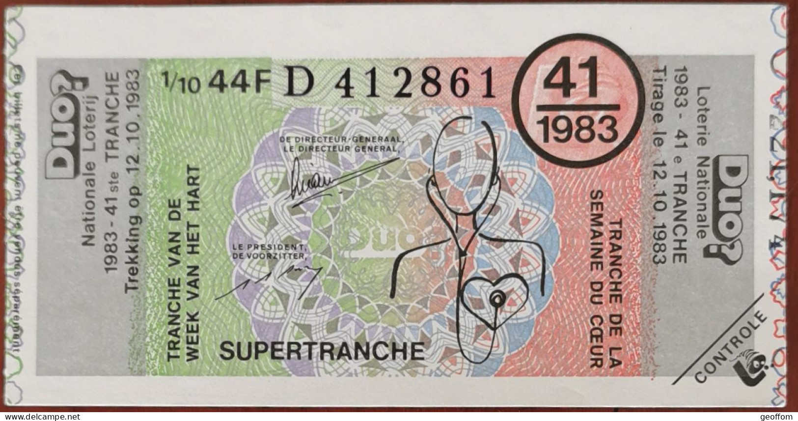 Billet De Loterie Nationale 1983 41e Tr SuperTranche De La Semaine Du Cœur - Billetes De Lotería