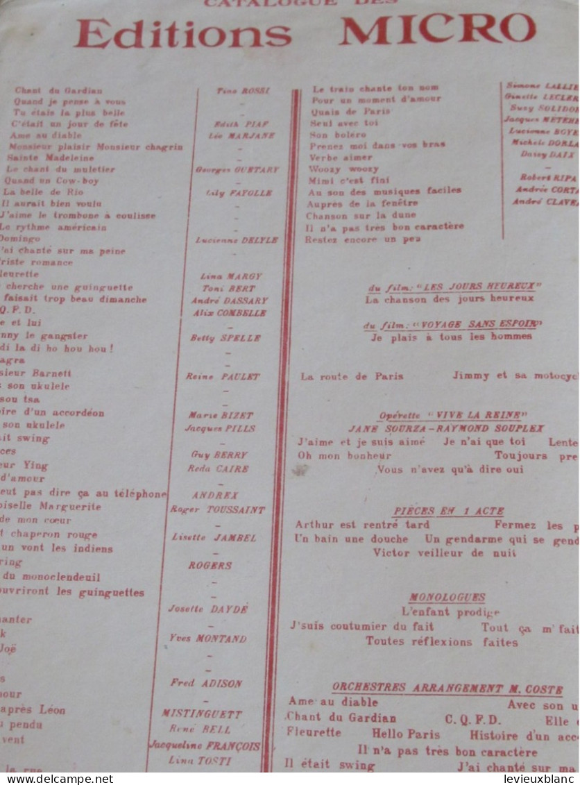 Partition Ancienne/"L'Ame Du Diable "/Léo MARJANE /Jacques Larue - Louis Gasté /Editions MICRO Paris/Vers 1942   PART353 - Other & Unclassified