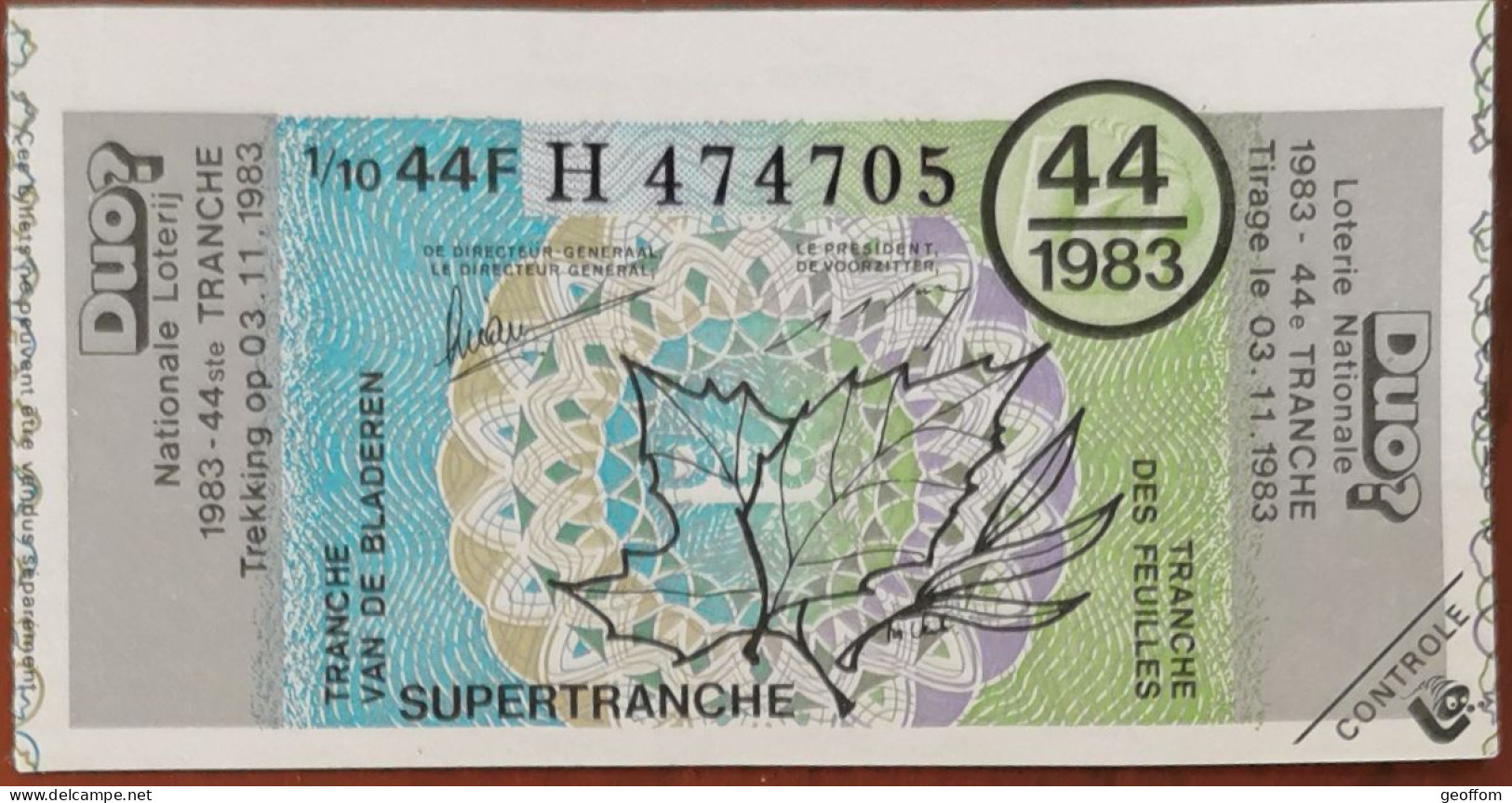 Billet De Loterie Nationale 1983 44e Tr SuperTranche Des Feuilles - 3-11-1983 - Billetes De Lotería