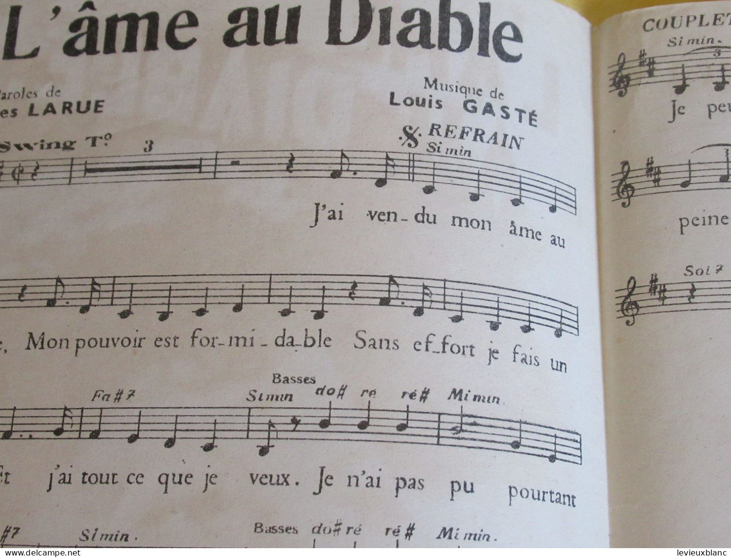 Partition Ancienne/"L'Ame Du Diable "/Léo MARJANE /Jacques Larue - Louis Gasté/Editions MICRO Paris/Vers 1942 PART379 - Andere & Zonder Classificatie