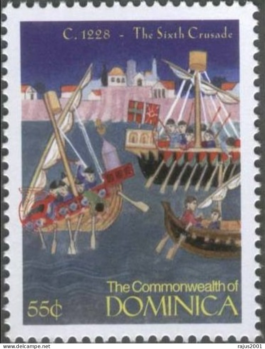 The Sixth Crusade Begins C. 1228, Archery, Archer, Religion, Battle, Christianity, Ship, History, MNH, Dominica - Tir à L'Arc