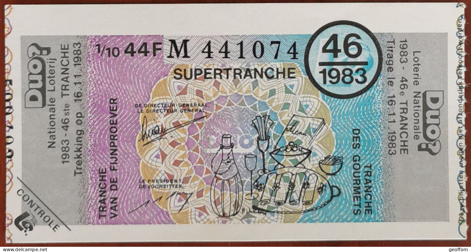 Billet De Loterie Nationale 1983 46e Tr SuperTranche Des Gourmets - 16-11-1983 - Billetes De Lotería