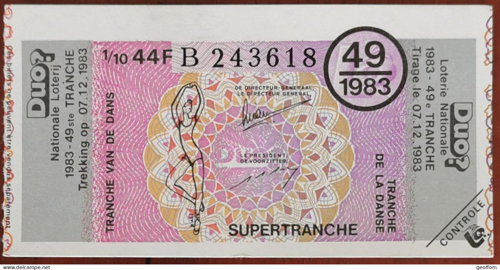 Billet De Loterie Nationale 1983 49e Tr SuperTranche De La Danse - 7-12-1983 - Billetes De Lotería