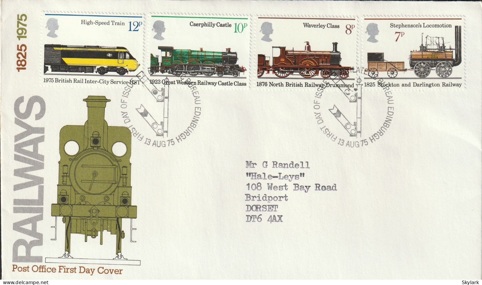 Great Britain   .   1975   .  "150th Anniversary Of Public Railways"   .   First Day Cover - 4 Stamps - 1971-1980 Em. Décimales