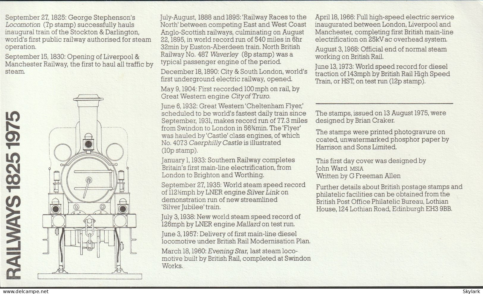 Great Britain   .   1975   .  "150th Anniversary Of Public Railways"   .   First Day Cover - 4 Stamps - 1971-1980 Em. Décimales