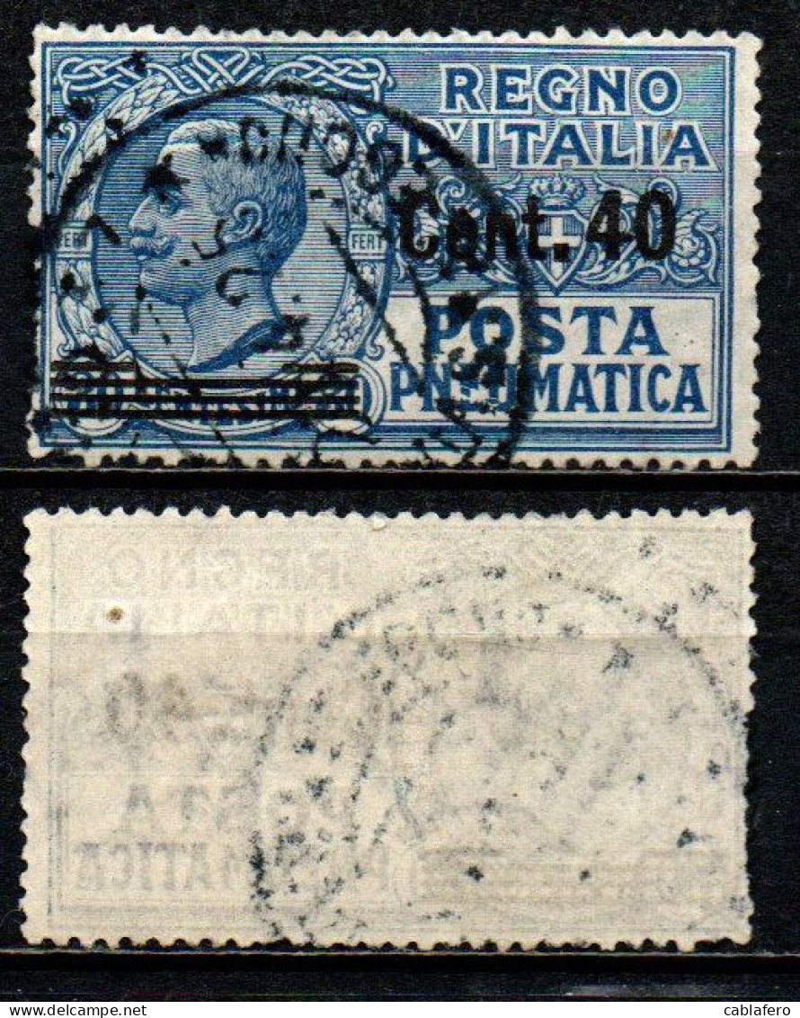 ITALIA REGNO - 1925 - POSTA PNEUMATICA - EFFIGIE DEL RE VITTORIO EMANUELE III - SOVRASTAMPATO 40 CENT SU 30 - USATO - Poste Pneumatique