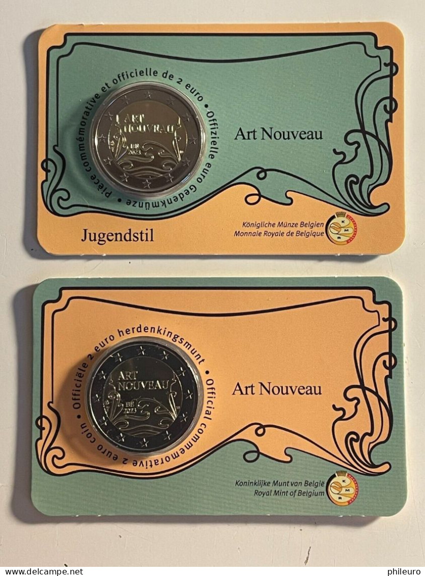 Belgique 2023 : Lot De 2 Coincards De La 2€ Commémorative 'Art Nouveau En Belgique' - EN FRANCE - Belgio