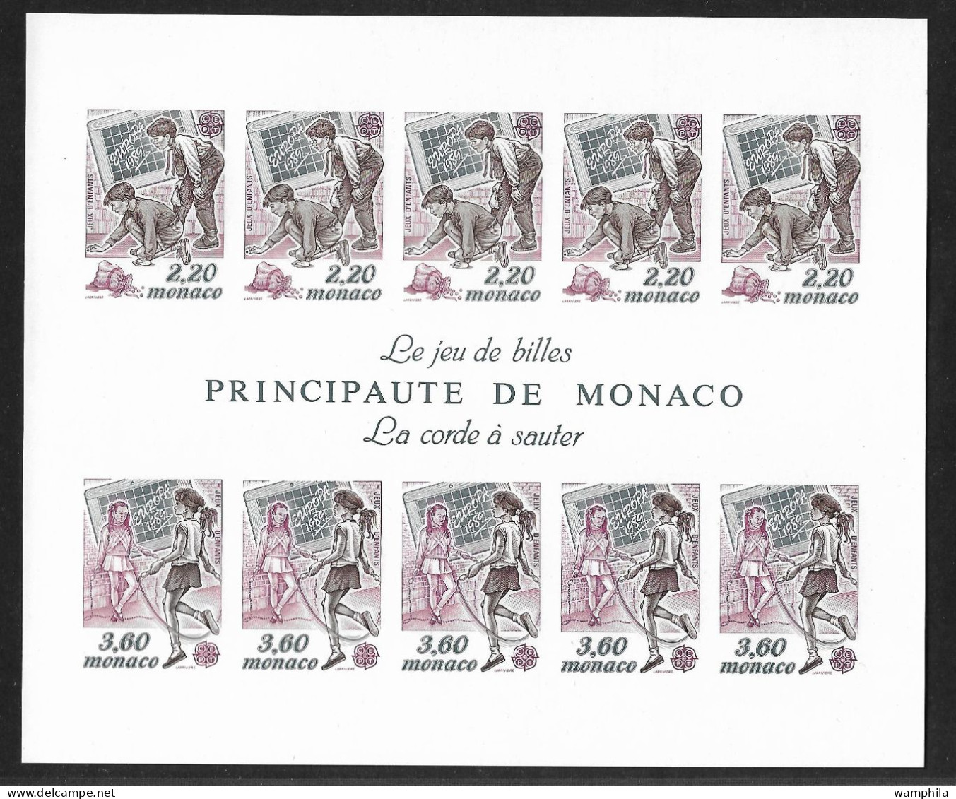 Monaco Bloc Gommé N°46** Des Timbres N°1686/1687 Non Dentelé, Europa 1989, Jeux D'enfants, Cote 310€ - Abarten