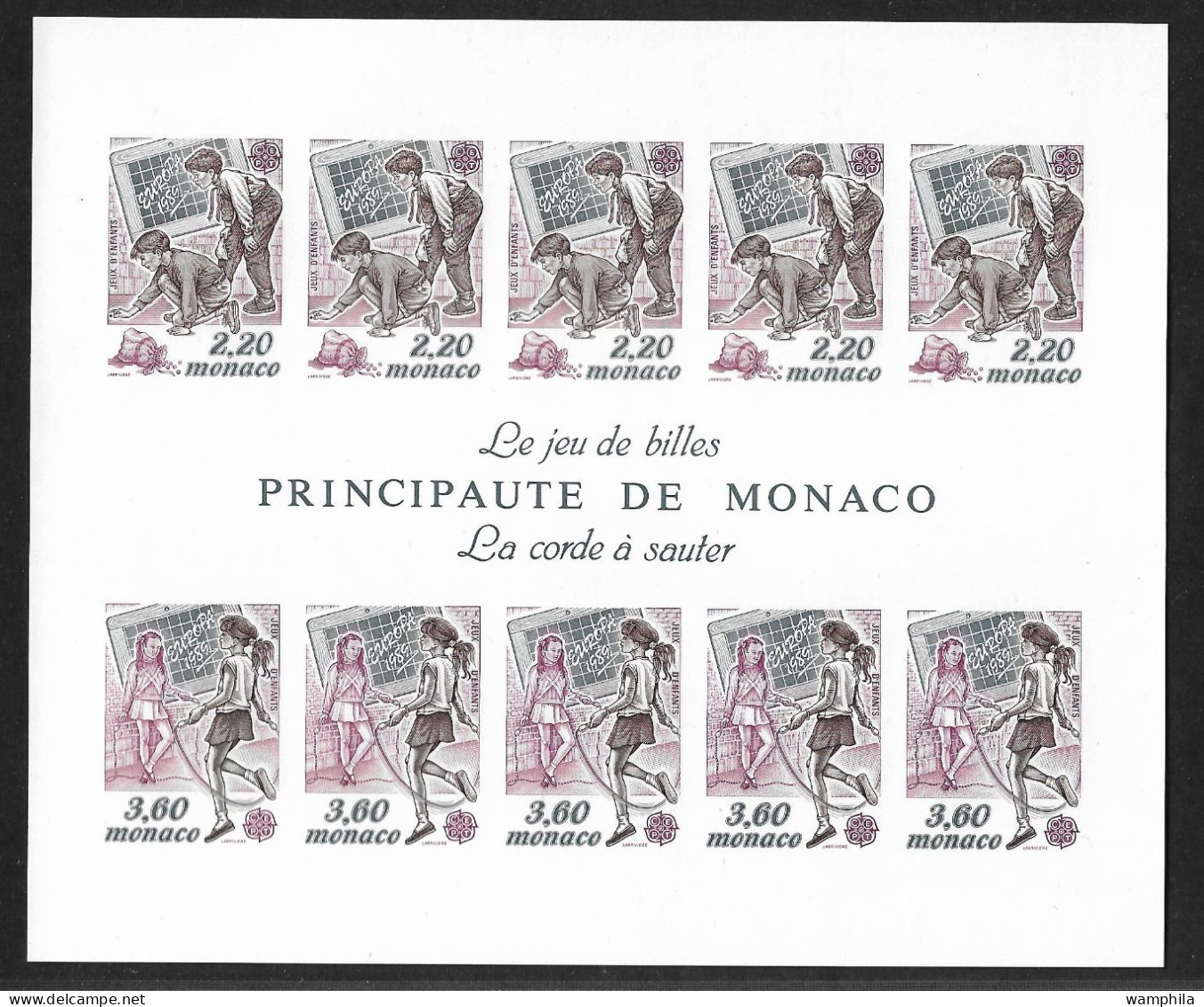 Monaco Bloc Gommé N°46** Des Timbres N°1686/1687 Non Dentelé, Europa 1989, Jeux D'enfants, Cote 310€ - 1989