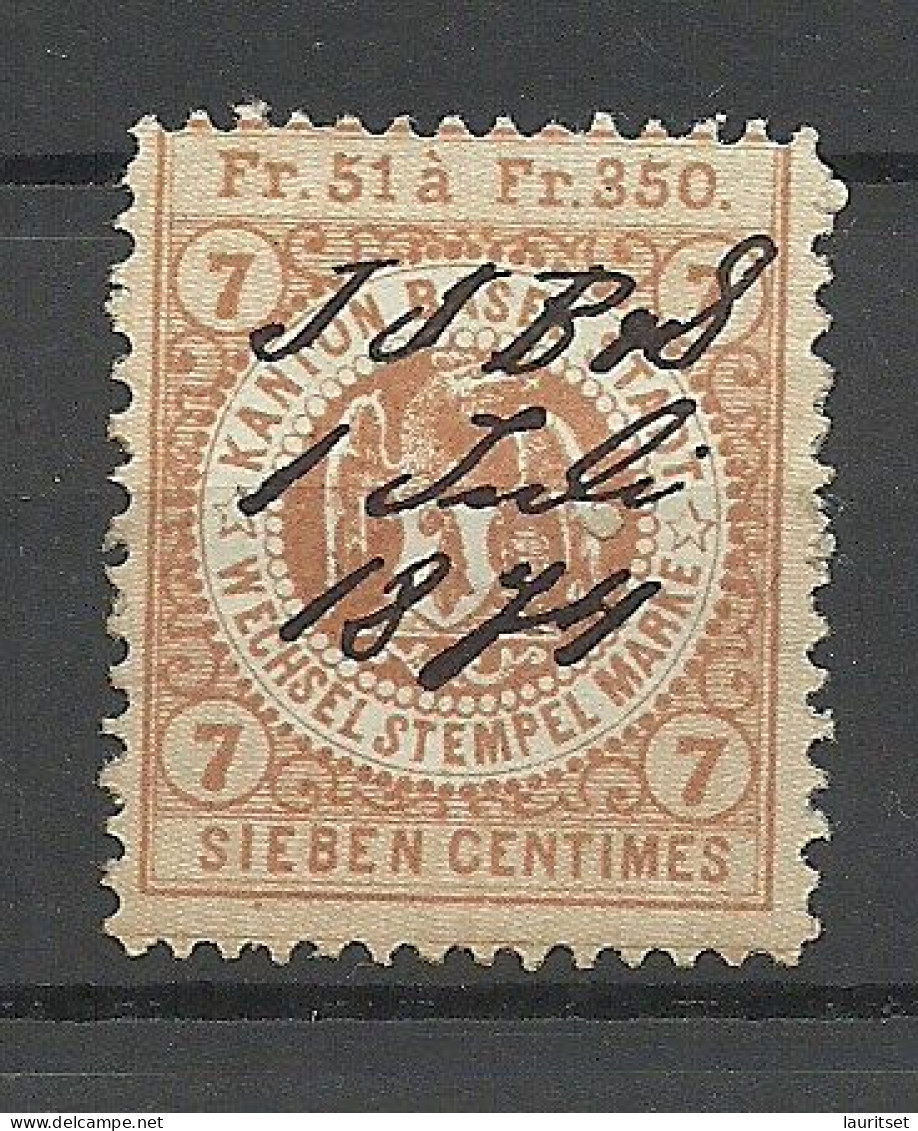 SCHWEIZ Switzerland O 1874 Canton Basel Stadt Wechselstempel Marke 7 C. - Steuermarken